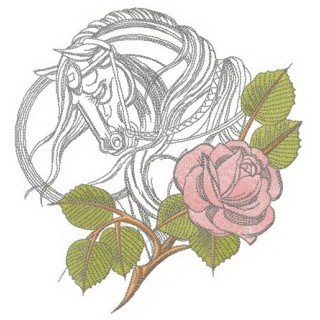 Tired horse with rose embroidery design - Embroidery Design