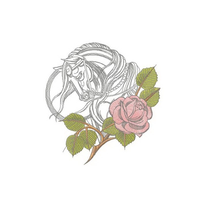 Tired horse with rose embroidery design - Embroidery Design
