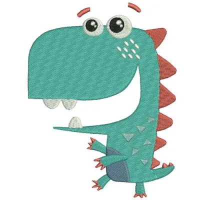 Walking dinosaur embroidery design featuring a playful dinosaur motif, ideal for kids' clothing and accessories.