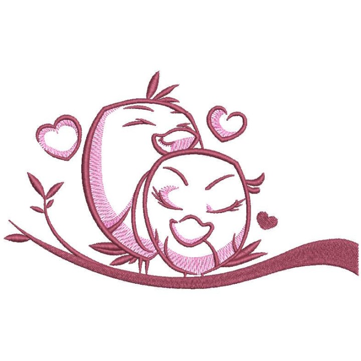Two loving birds on a branch embroidery design - Embroidery Design