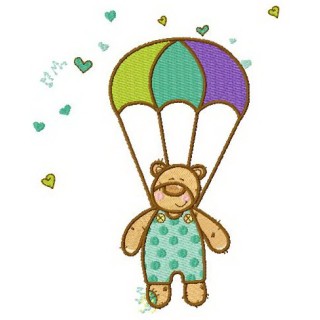 Bear skydiver embroidery design - Embroidery Design