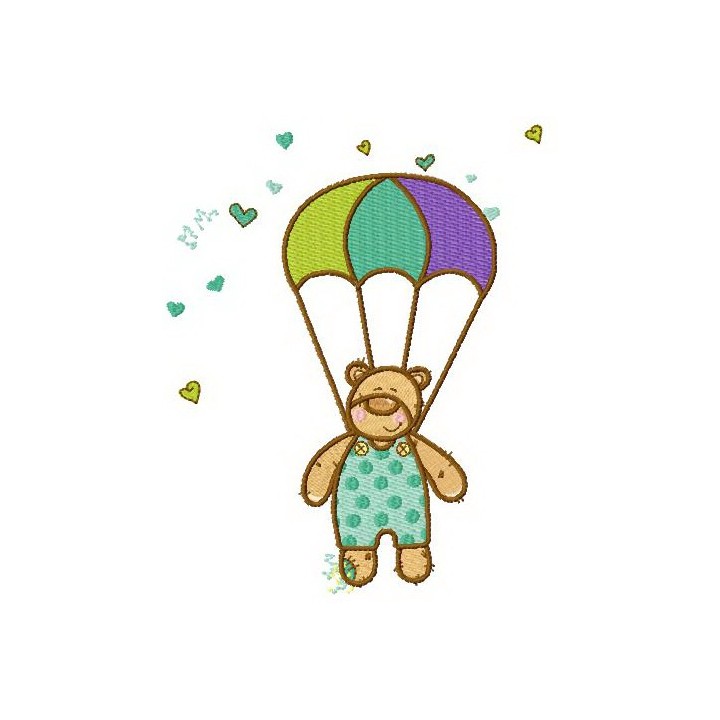 Bear skydiver embroidery design - Embroidery Design