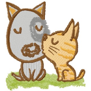 Kitten kissing puppy embroidery design - Embroidery Design
