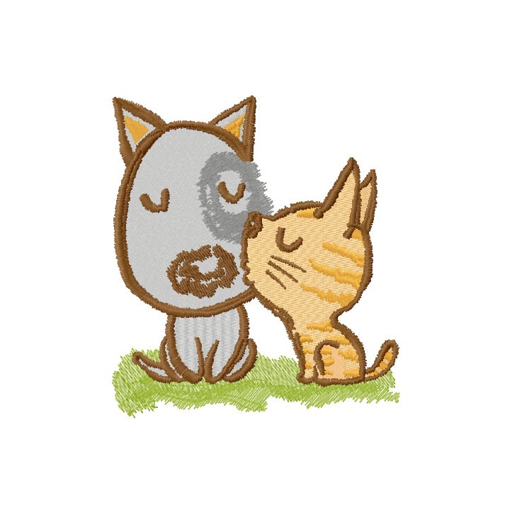 Kitten kissing puppy embroidery design - Embroidery Design