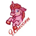 Preview of Pink Unicorn 3 embroidery design featuring a whimsical unicorn motif, ideal for t-shirts and baby onesies.