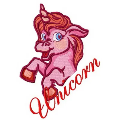 Preview of Pink Unicorn 3 embroidery design featuring a whimsical unicorn motif, ideal for t-shirts and baby onesies.