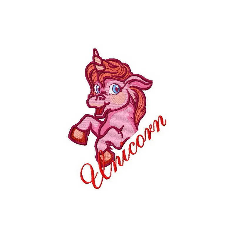 Preview of Pink Unicorn 3 embroidery design featuring a whimsical unicorn motif, ideal for t-shirts and baby onesies.
