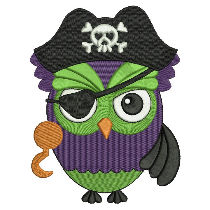 Owl in pirate costume embroidery design - Embroidery Design