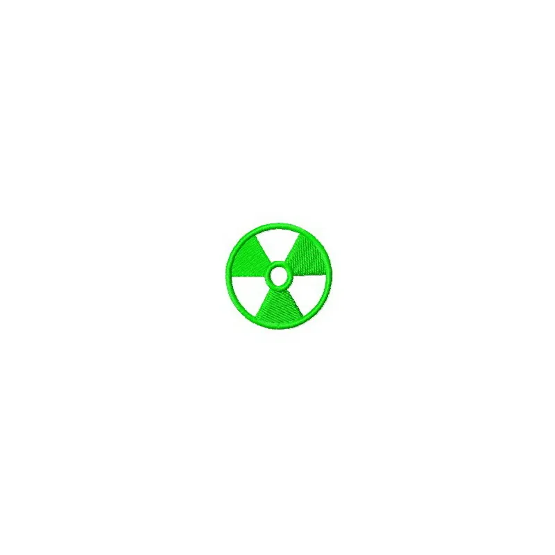 Nuclear hazard sign embroidery design showcased on fabric, ideal for apparel and accessories.