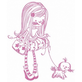 Walking with lapdog embroidery design - Embroidery Design