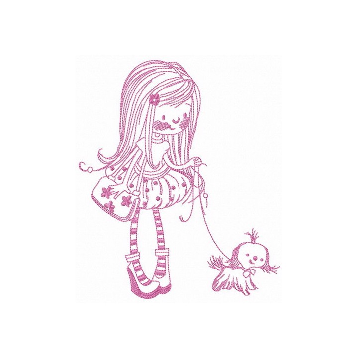 Walking with lapdog embroidery design - Embroidery Design