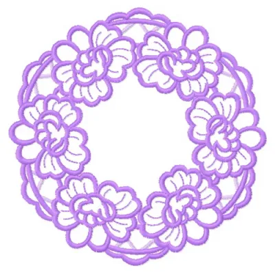 Flower wreath embroidery design showcasing intricate floral motifs for decorative stitching projects.