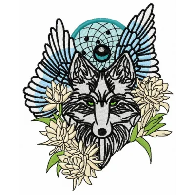 Preview of the Tribal Wolf 7 embroidery design featuring a striking wolf motif, perfect for various fabric projects.