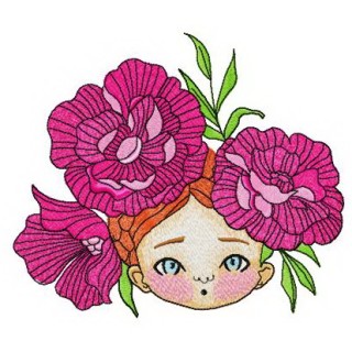 Girl with peony wreath embroidery design - Embroidery Design