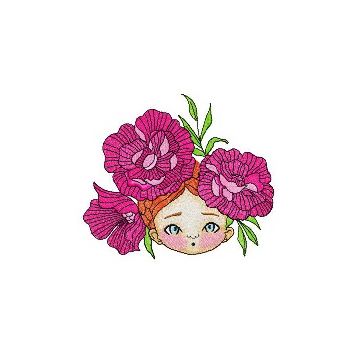Girl with peony wreath embroidery design - Embroidery Design