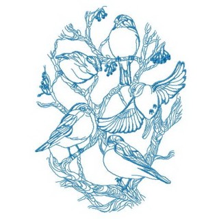 Flock of birds on rowan embroidery design - Embroidery Design