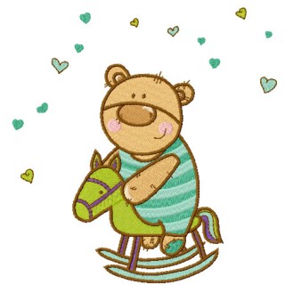 Baby bear riding horse embroidery design - Embroidery Design