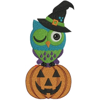Owl sitting on a pumpkin embroidery design - Embroidery Design