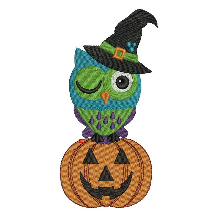 Owl sitting on a pumpkin embroidery design - Embroidery Design