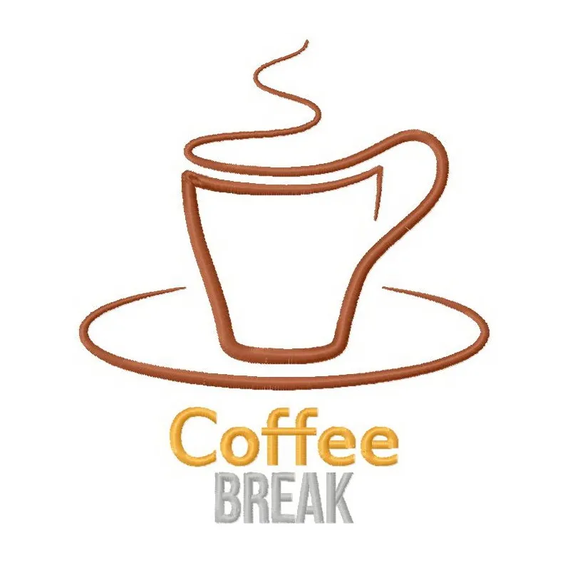 Preview of the Coffee Break 5 embroidery design featuring a whimsical coffee cup motif, ideal for tote bags and t-shirts.