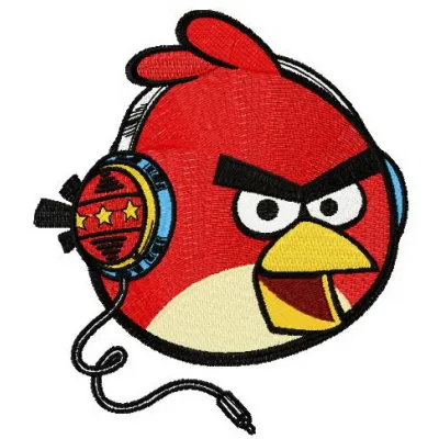 Preview of an Angry Bird music fan embroidery design featuring a fun character with musical elements.