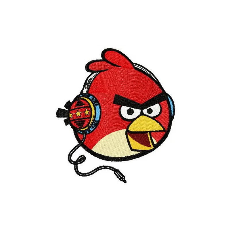 Preview of an Angry Bird music fan embroidery design featuring a fun character with musical elements.