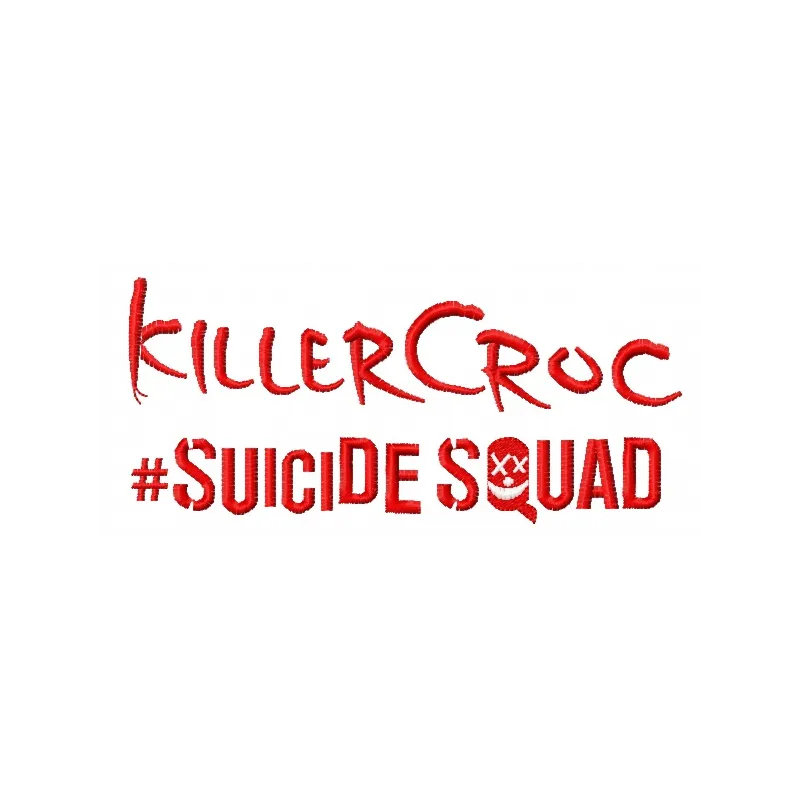 Embroidery design preview of Killer Croc from Suicide Squad, showcasing intricate stitching patterns for creative projects.