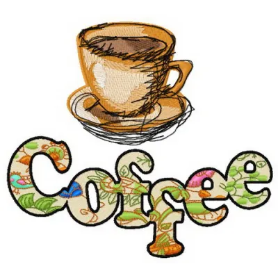 Preview of the Coffee Cup 5 embroidery design, showcasing a whimsical coffee cup motif for stitching on various items.