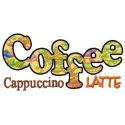 Cappuccino and latte embroidery design featuring intricate coffee motifs for creative stitching projects.