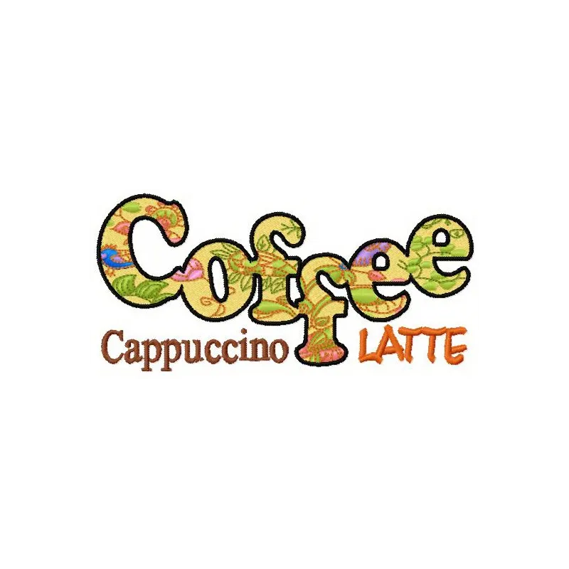 Cappuccino and latte embroidery design featuring intricate coffee motifs for creative stitching projects.