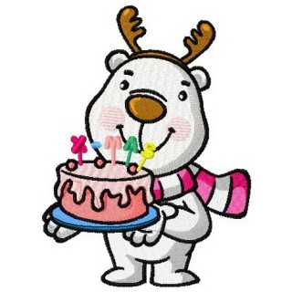 White bear with X-Mas cake embroidery design - Embroidery Design
