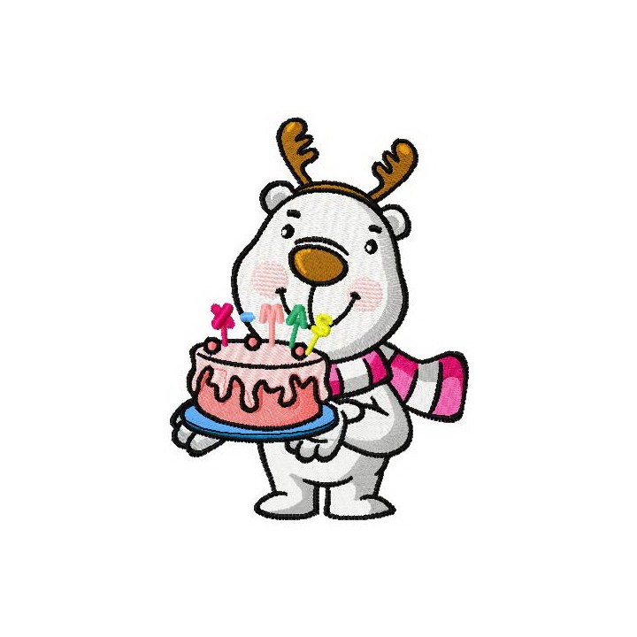 White bear with X-Mas cake embroidery design - Embroidery Design