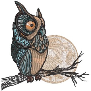 Owl watching moon embroidery design - Embroidery Design
