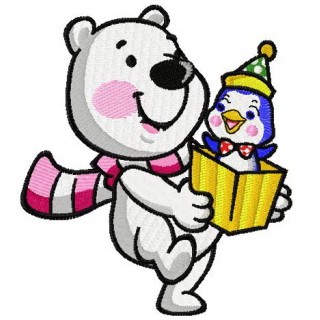 White bear with little penguin embroidery design - Embroidery Design