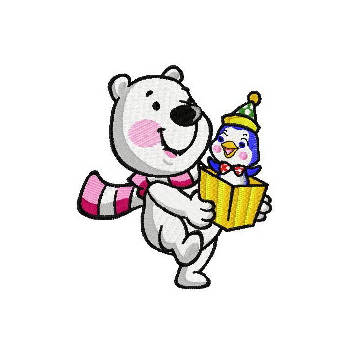 White bear with little penguin embroidery design - Embroidery Design