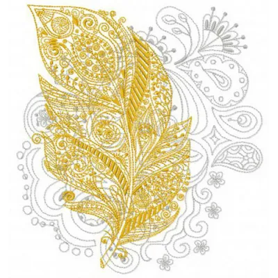 Feather 3 embroidery design showcasing intricate details, perfect for embellishing garments and accessories.