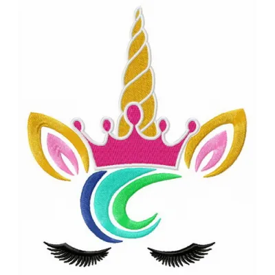 Unicorn princess embroidery design featuring a vibrant rainbow forelock, ideal for stitching on children's apparel.
