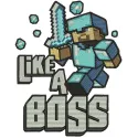 Preview of the 'Like a Boss' embroidery design featuring Minecraft elements, ideal for t-shirts and hoodies.