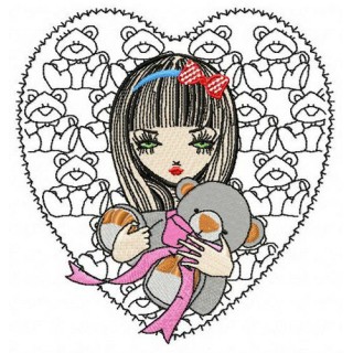 Girl with teddy bear 2 embroidery design - Embroidery Design