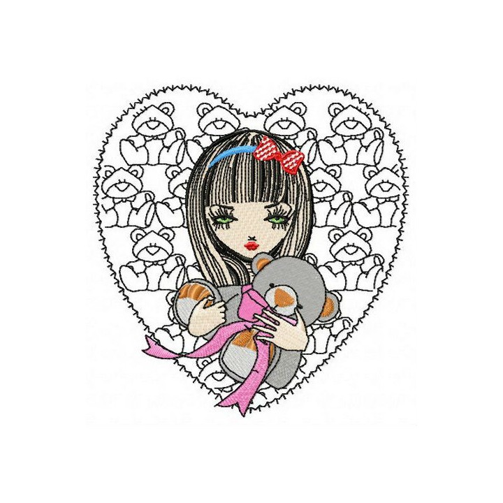 Girl with teddy bear 2 embroidery design - Embroidery Design