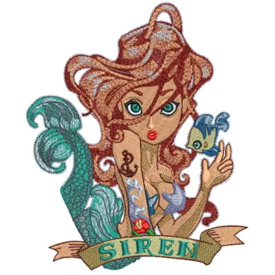Siren 2 embroidery design featuring a beautiful mermaid motif, perfect for embellishing clothing and accessories.