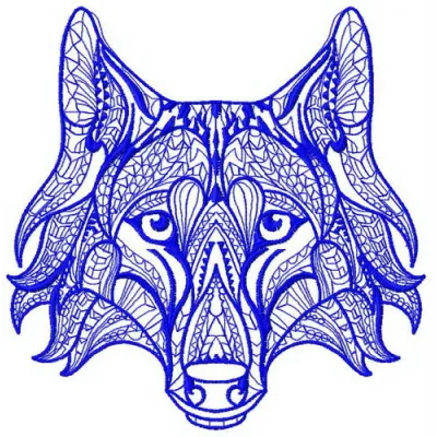 Mosaic wolf 3 embroidery design showcasing a colorful, intricate wolf motif perfect for various fabric projects.