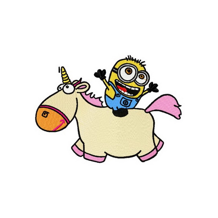 Minion riding unicorn embroidery design - Embroidery Design