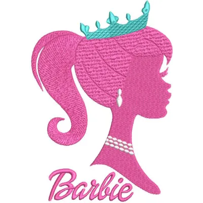 Barbie beauty queen embroidery design preview showcasing a vibrant stitched motif for creative projects.