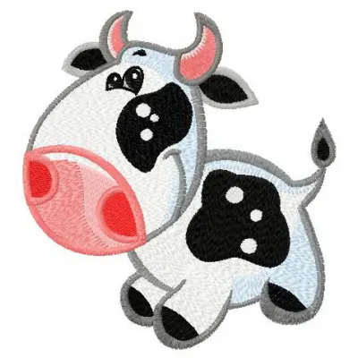 Tine cow embroidery design featuring a charming cow motif, ideal for stitching on apparel and home decor items.