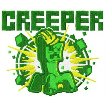 Creeper embroidery design featuring a pixelated character from Minecraft, ideal for stitching on t-shirts or hoodies.