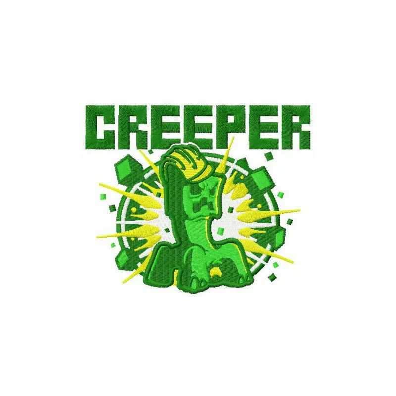 Creeper embroidery design featuring a pixelated character from Minecraft, ideal for stitching on t-shirts or hoodies.