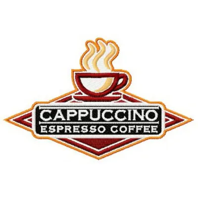 Cappuccino 2 embroidery design featuring a cozy coffee cup, ideal for stitching on tote bags and hoodies.