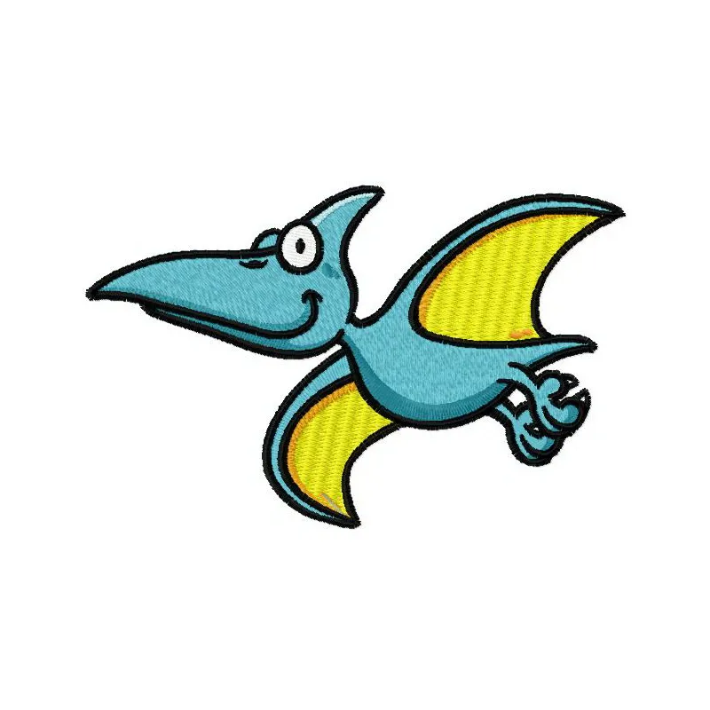 Pterodactyl embroidery design showcasing a colorful dinosaur motif for creative stitching projects.