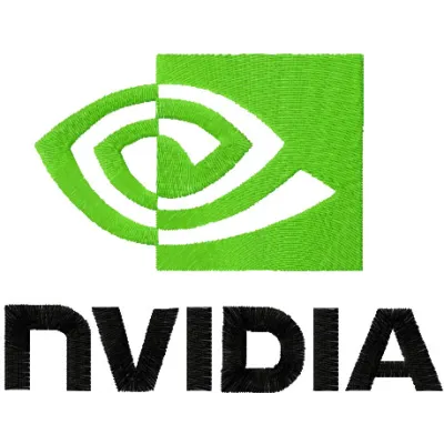 Nvidia logo embroidery design preview, showcasing intricate stitching patterns for electronics enthusiasts.